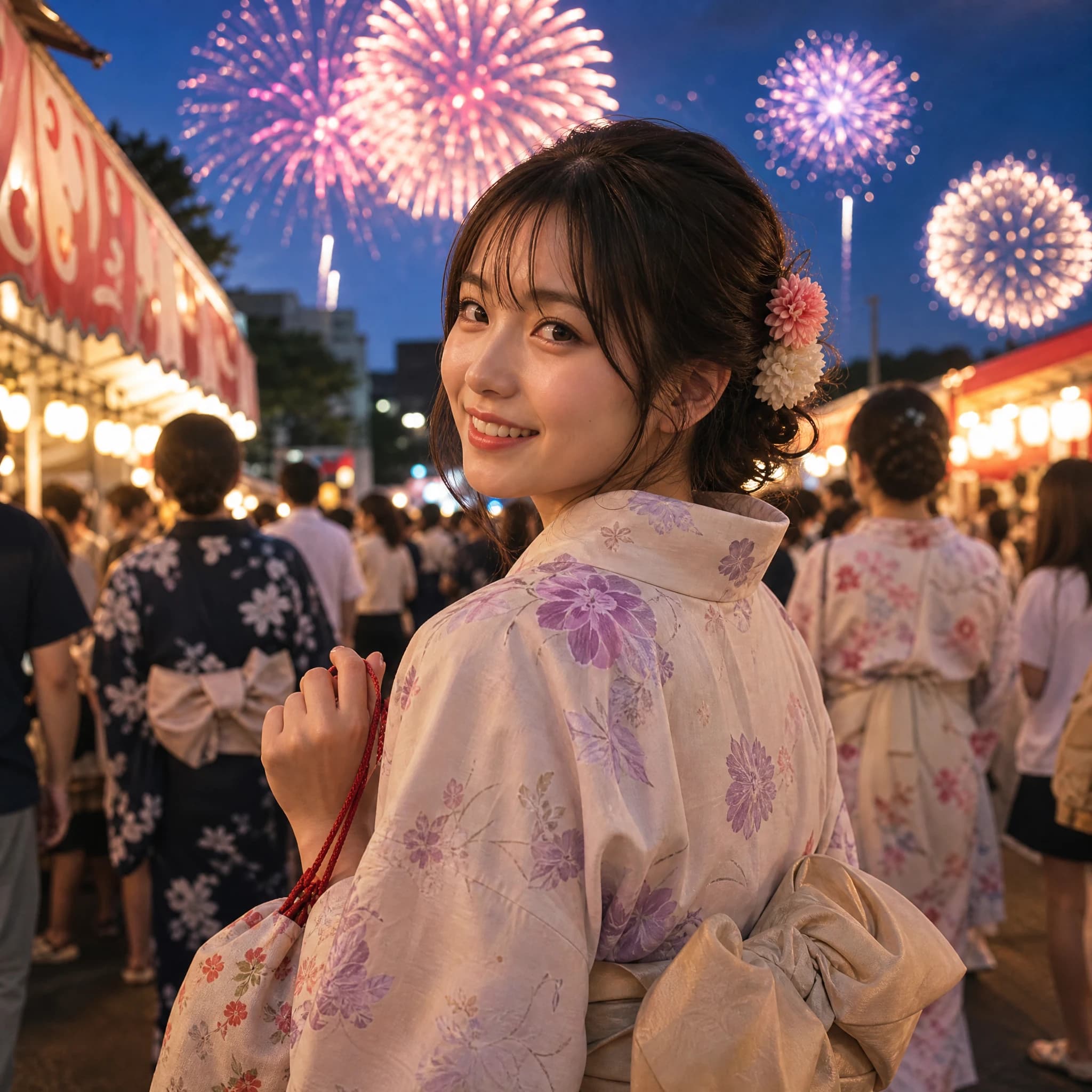 Première frame montrant une Japonaise dans un festival nocturne